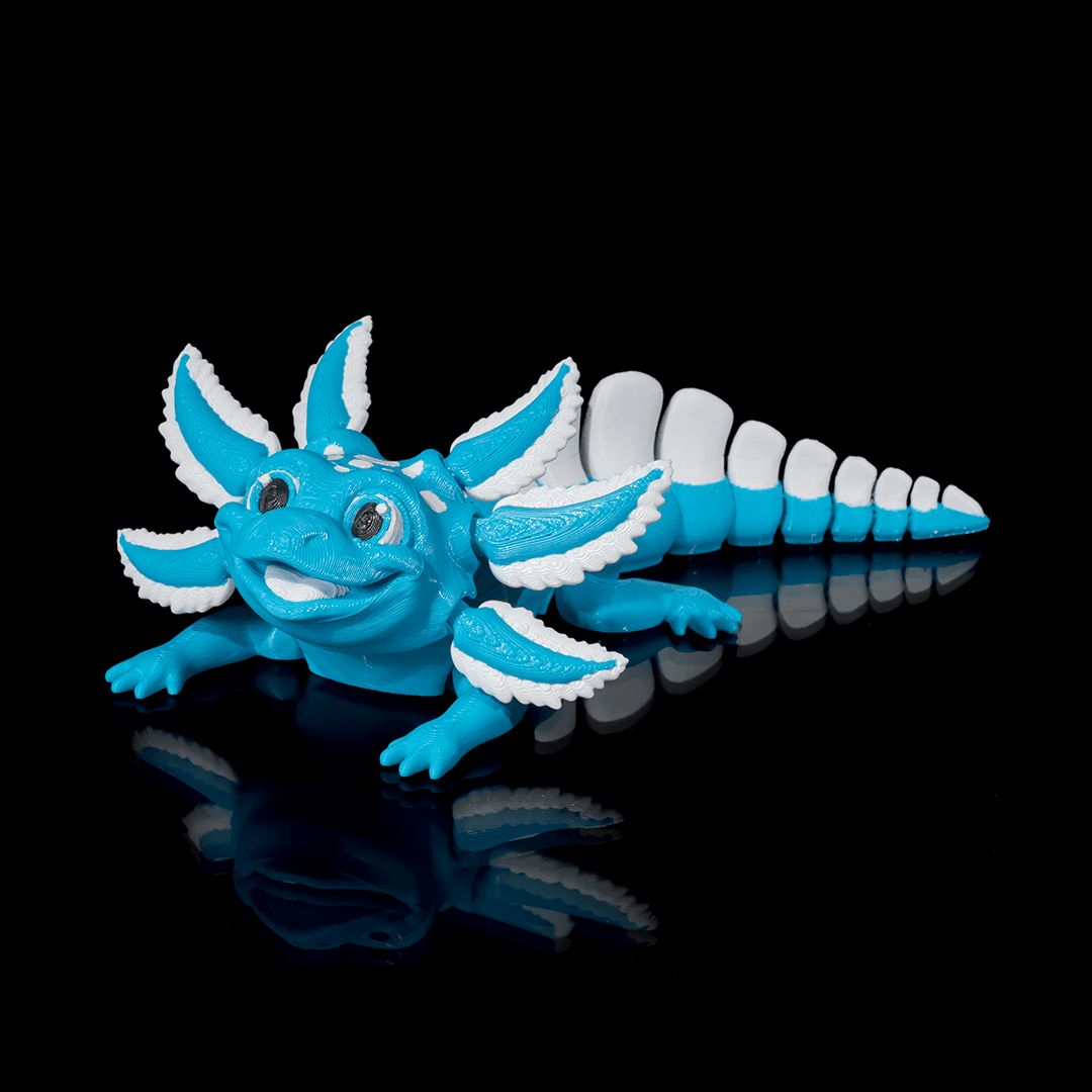Blue Ice Pop Axolotl 3D-Figur leuchtend blau - Fröhliche Deko Gecko3D
