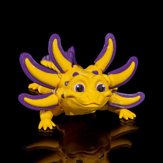 Banana Split Axolotl 3D-Figur gelb kräftiges Violett - Der Genießer - Gecko3D