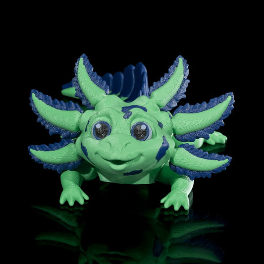 Sweet N'Sour Axolotl 3D-Figur Laubgrün trifft auf Marineblau- Der Tollpatschige - Gecko3D