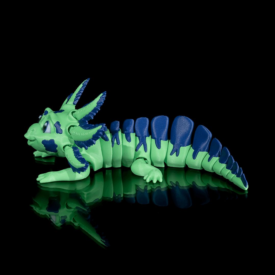 Sweet N'Sour Axolotl 3D-Figur Laubgrün trifft auf Marineblau- Der Tollpatschige - Gecko3D