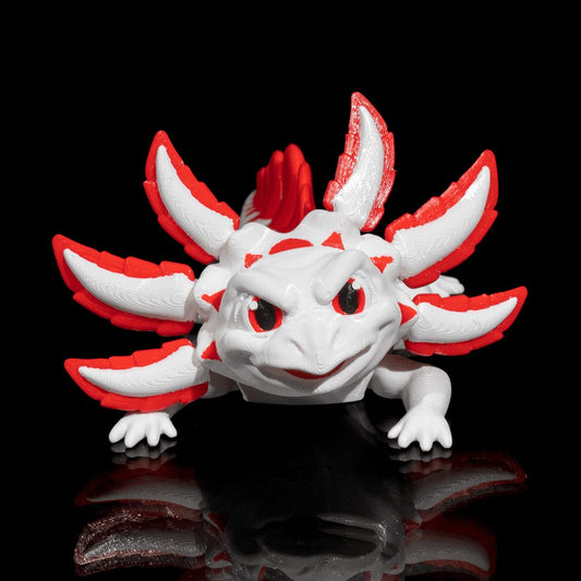 Velvet Cake Axolotl 3D-Figur rot weiß - Der Charmant-Grimmige - Gecko3D