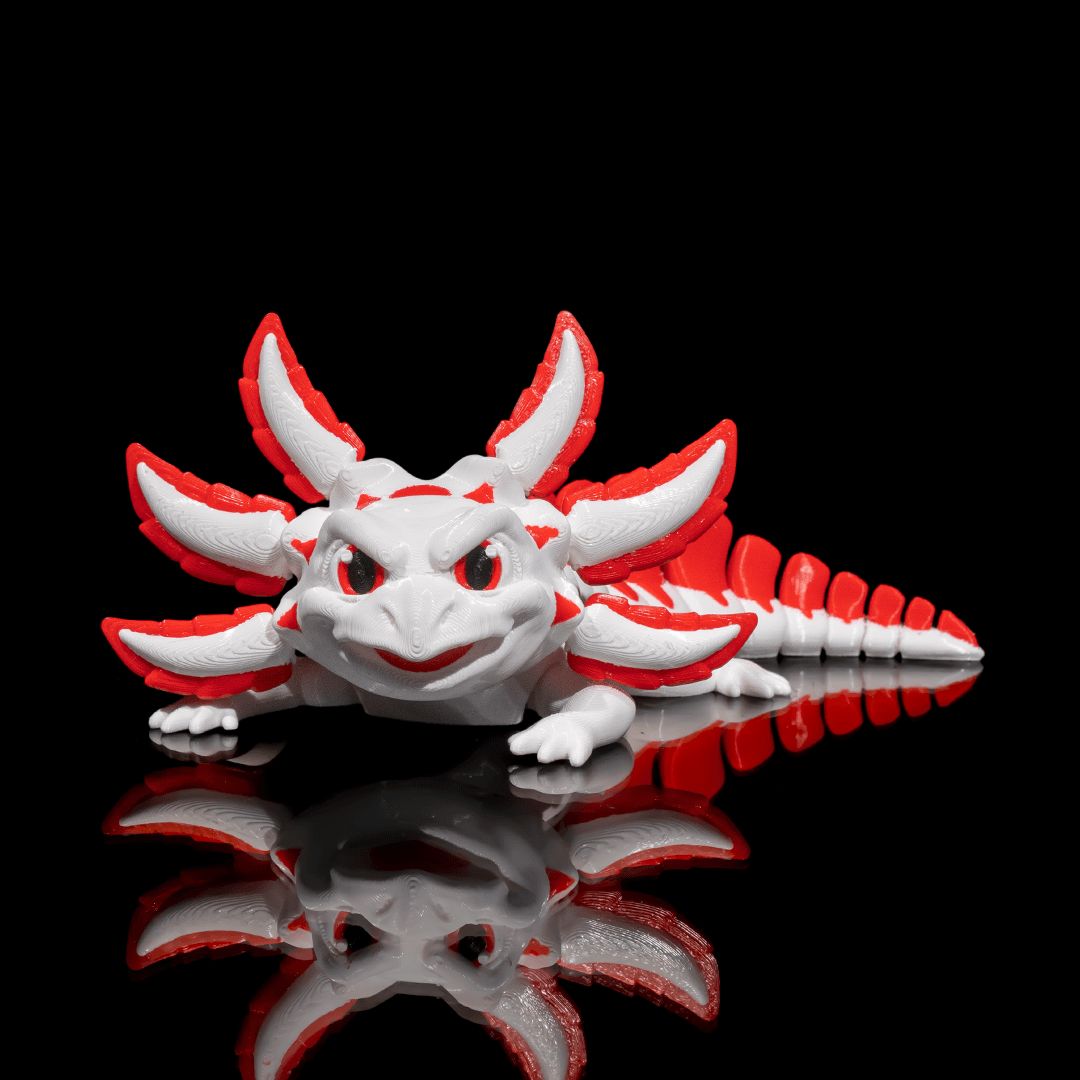 Velvet Cake Axolotl 3D-Figur rot weiß - Der Charmant-Grimmige - Gecko3D