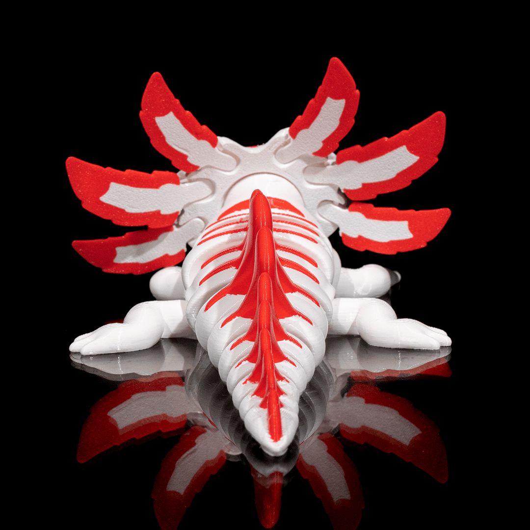 Velvet Cake Axolotl 3D-Figur rot weiß - Der Charmant-Grimmige - Gecko3D
