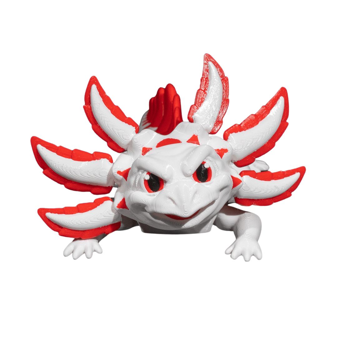 Velvet Cake Axolotl 3D-Figur rot weiß - Der Charmant-Grimmige - Gecko3D