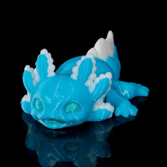 Blue Junior Mini-Axolotl eisblau weiß - Kleiner Sonnenschein - Gecko3D