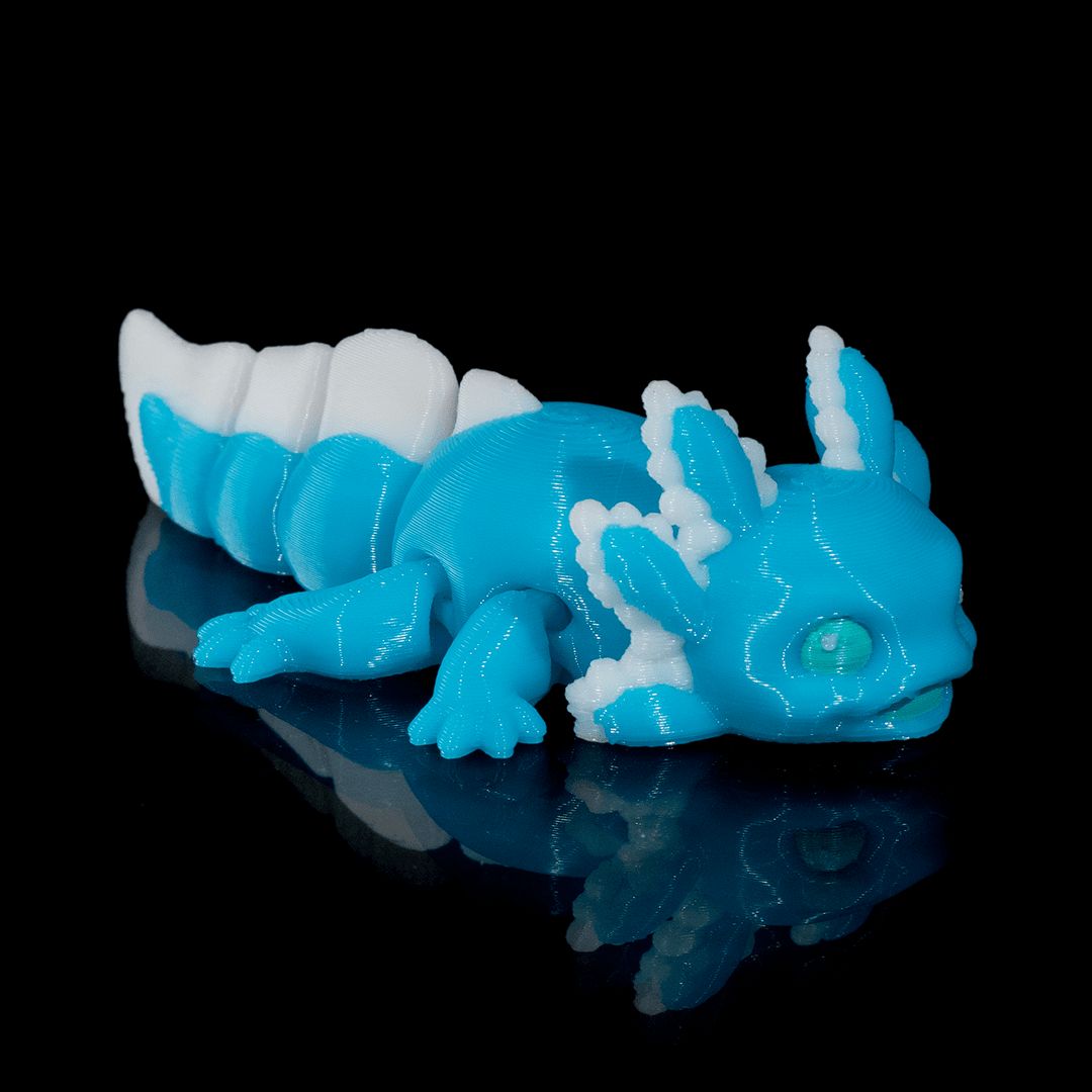 Blue Junior Mini-Axolotl eisblau weiß - Kleiner Sonnenschein - Gecko3D