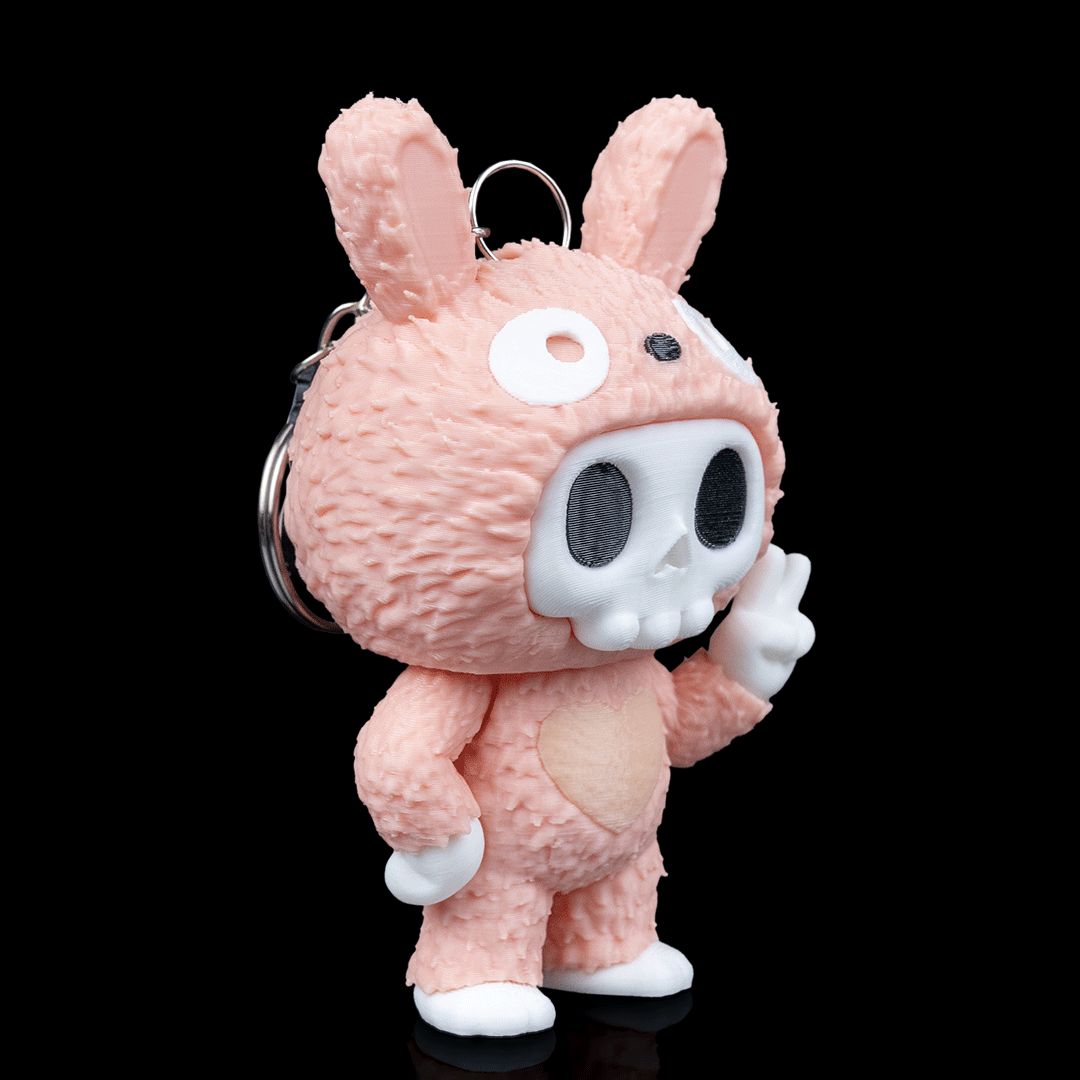 Tuff Bunny Skubbie - Bunte 3D Sammelfigur mit Peace-Zeichen und Bunny-Ohren aus nachhaltigem PLA als Deko oder Taschenanhänger von Gecko3D