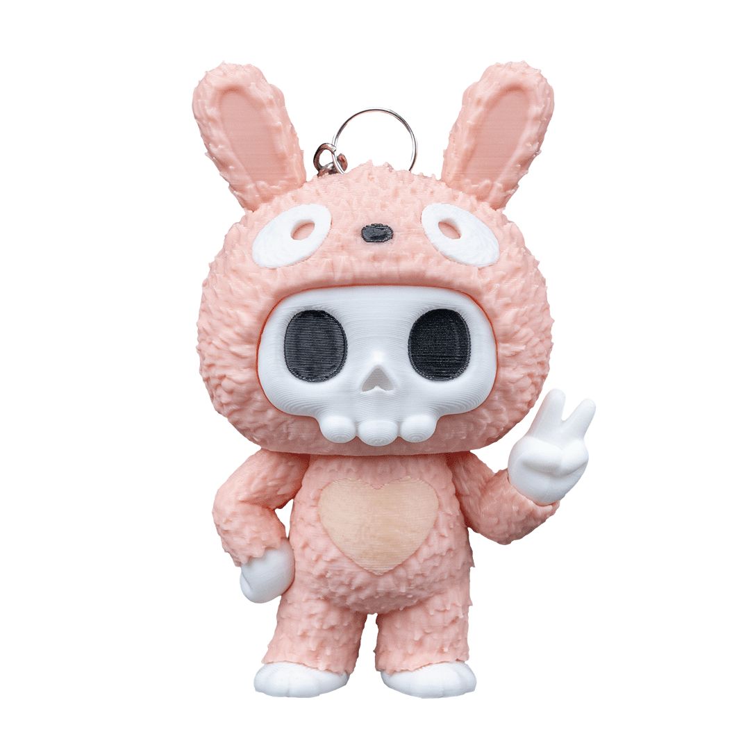 Tuff Bunny Skubbie - Bunte 3D Sammelfigur mit Peace-Zeichen und Bunny-Ohren aus nachhaltigem PLA als Deko oder Taschenanhänger von Gecko3D