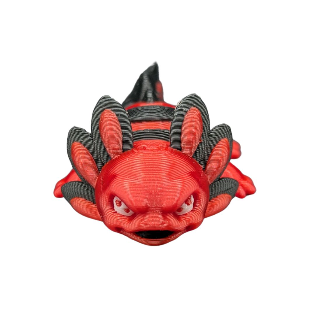 "Velvet Munchkin Axolotl 3D-Figur mit grummeligem Gesichtsausdruck, kleiner Brummbär im Miniformat mit charaktervollem Blick und weichem Kern"