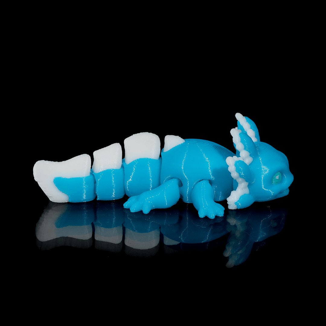 Blue Junior Mini-Axolotl eisblau weiß - Kleiner Sonnenschein - Gecko3D