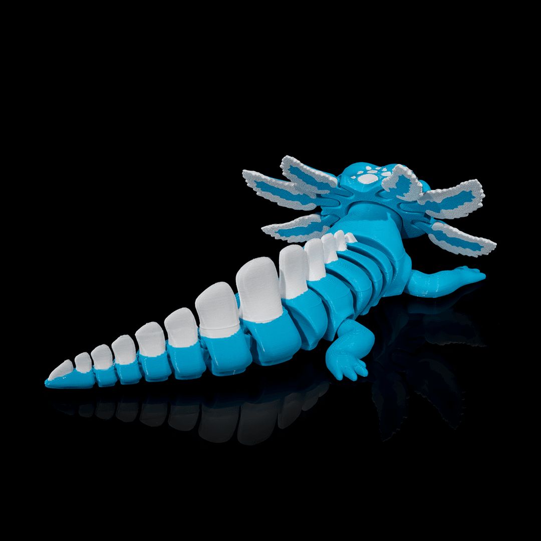 Blue Ice Pop Axolotl 3D-Figur leuchtend blau - Fröhliche Deko Gecko3D