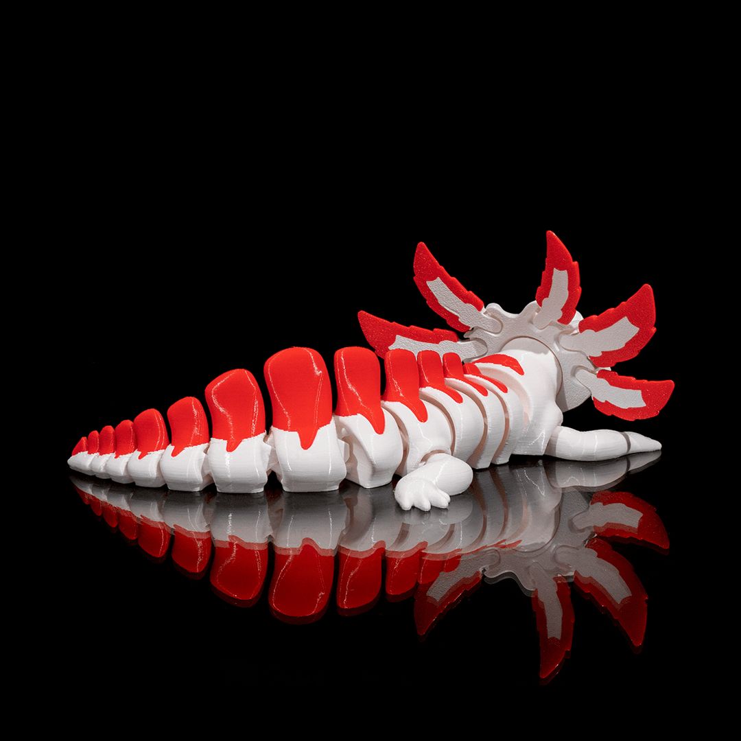 Velvet Cake Axolotl 3D-Figur rot weiß - Der Charmant-Grimmige - Gecko3D