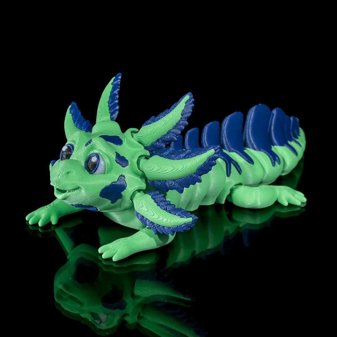 Sweet N'Sour Axolotl 3D-Figur Laubgrün trifft auf Marineblau- Der Tollpatschige - Gecko3D