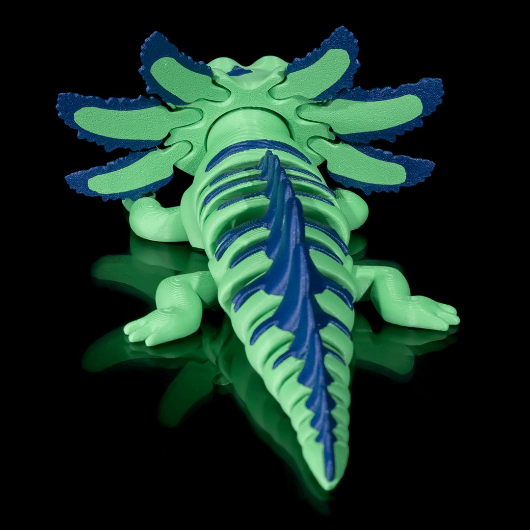 Sweet N'Sour Axolotl 3D-Figur Laubgrün trifft auf Marineblau- Der Tollpatschige - Gecko3D