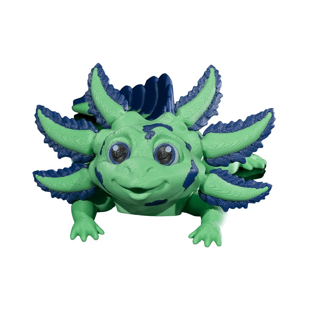 Sweet N'Sour Axolotl 3D-Figur Laubgrün trifft auf Marineblau- Der Tollpatschige - Gecko3D