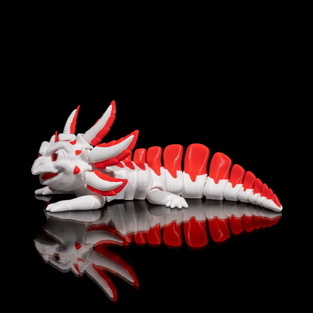 Velvet Cake Axolotl 3D-Figur rot weiß - Der Charmant-Grimmige - Gecko3D