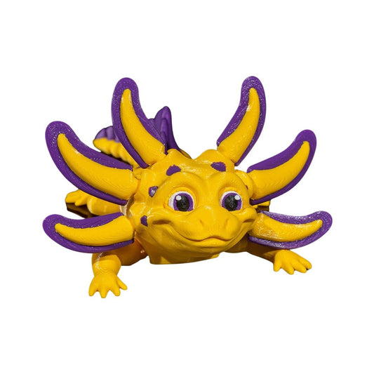 Banana Split Axolotl 3D-Figur gelb kräftiges Violett - Der Genießer - Gecko3D