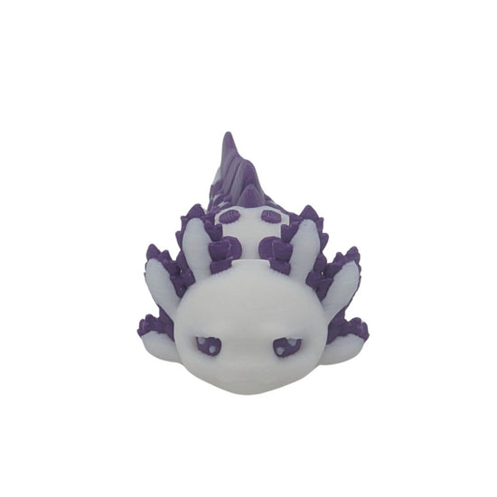 "Tiny Tart Axolotl 3D-Figur dreht sich und zeigt die nachdenklichen, weisen Details des kleinen Philosophen im 7g Miniformat"Gecko3d