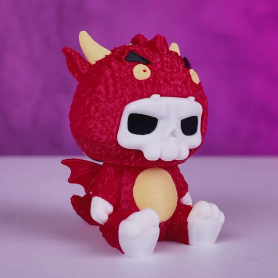 Scorchi Feuerkopf Skubbie Video - 360° Ansicht der temperamentvollen 3D Sammelfigur mit Details und Charakter von Gecko3D als Taschenanhänger und Schlüsselanhänger