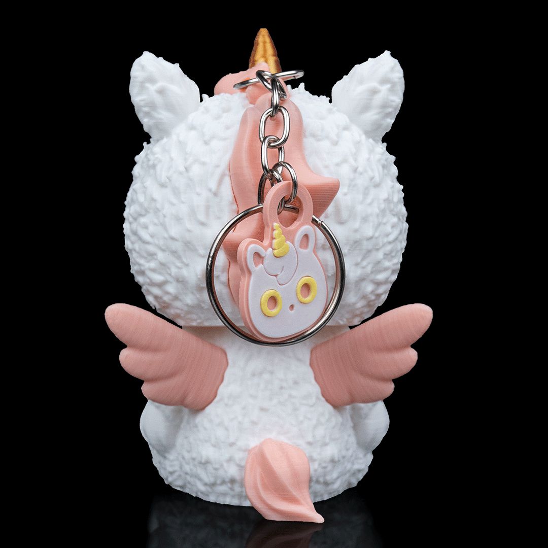 Unna Einhorn Skubbie - Magische 3D Sammelfigur mit goldenem Horn und rosa Flügeln aus nachhaltigem PLA als Deko oder Taschenanhänger von Gecko3D